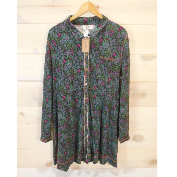 NWT Natural Life Christa Knit Cotton Mini Dress Dark Floral Size XL Button-up - Picture 2 of 12
